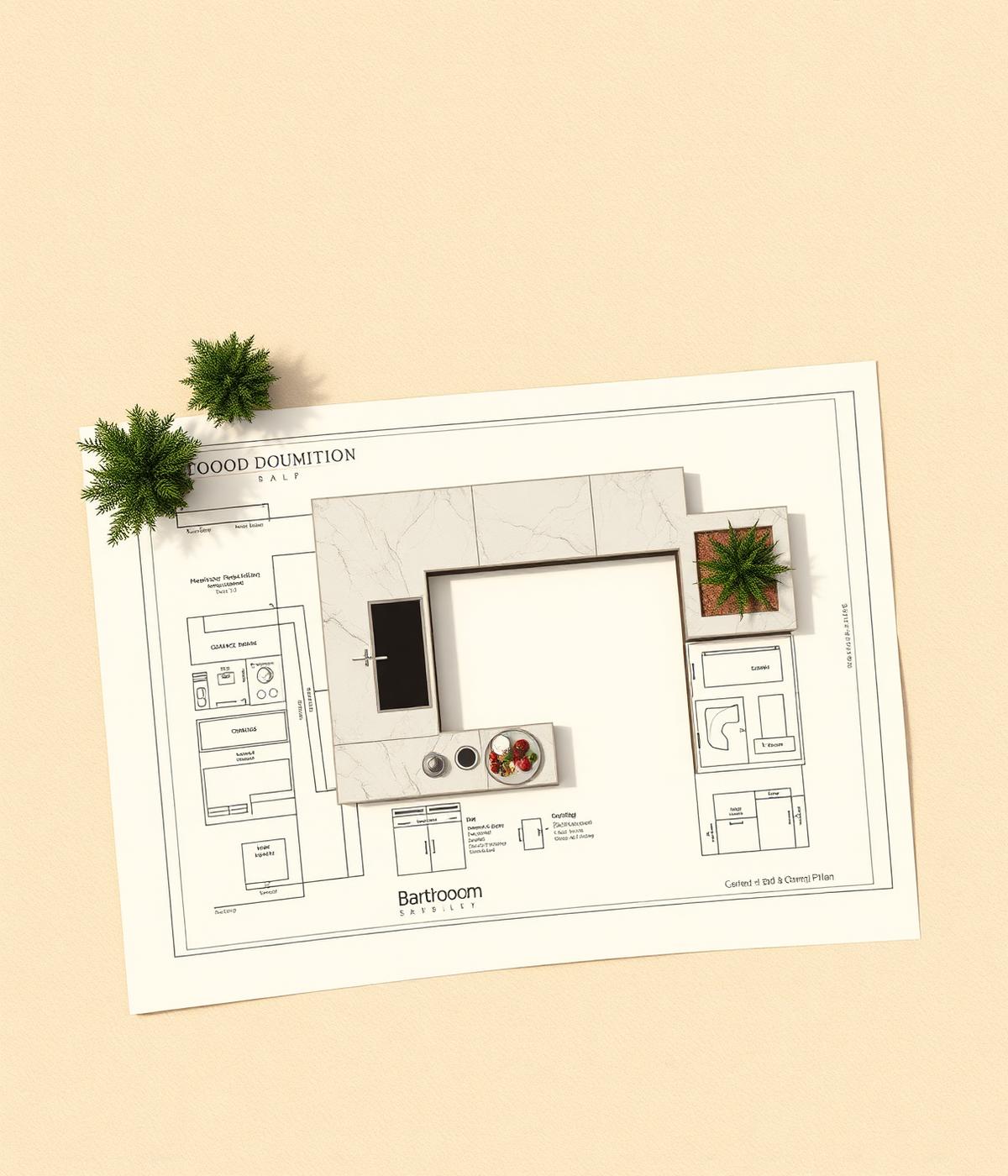 Overhead outdoor kitchen layout sketch with zones for grill, prep and seating